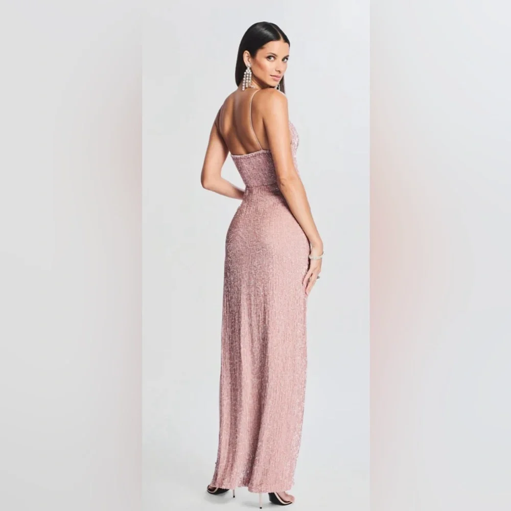 Retrofete Pink Maxi full sequined Dress small w/ leg slit NWOT (NYE) - Picture 3 of 8